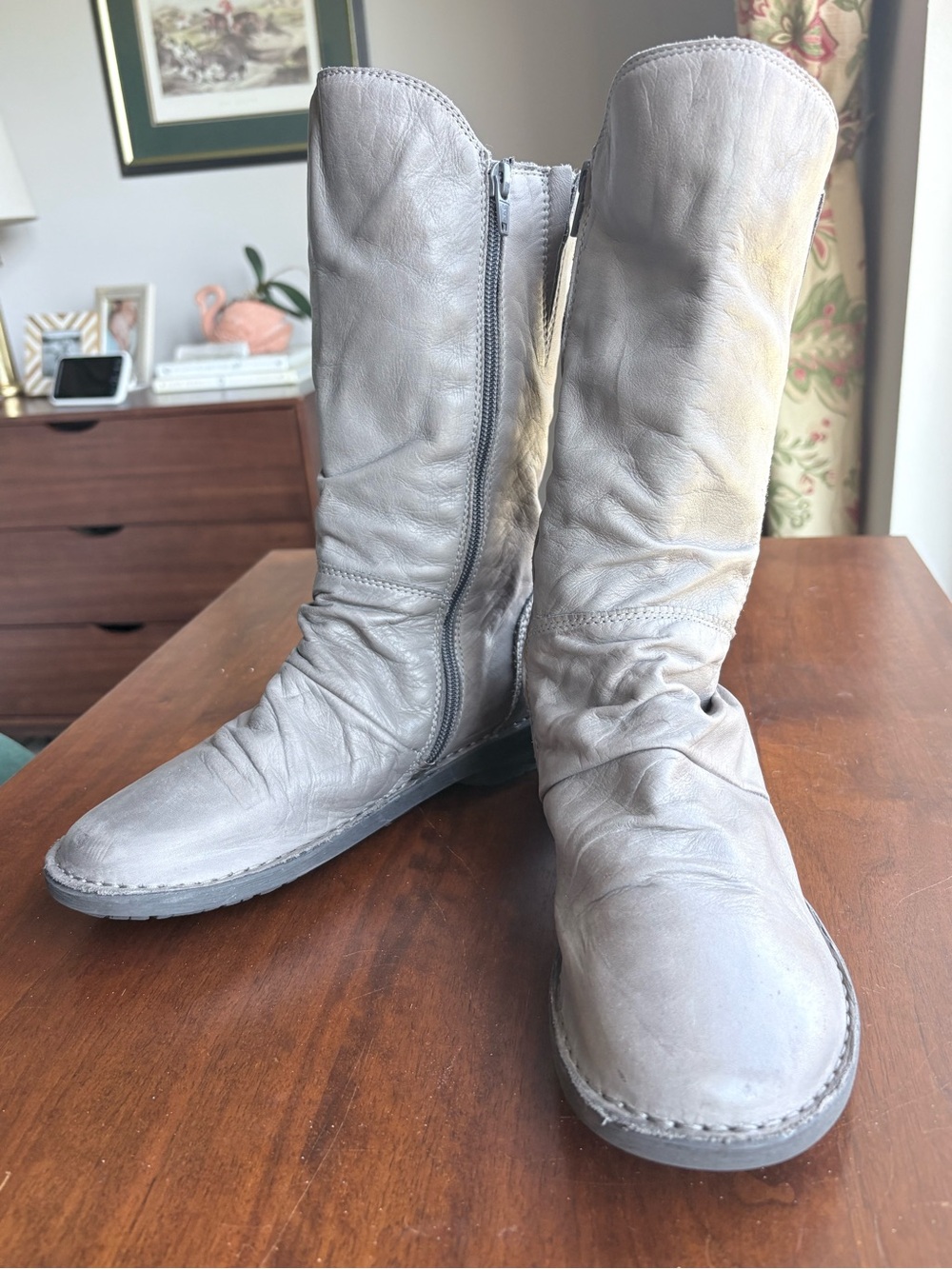Miz Mooz Grey Leather Slouch Boots – Size 39